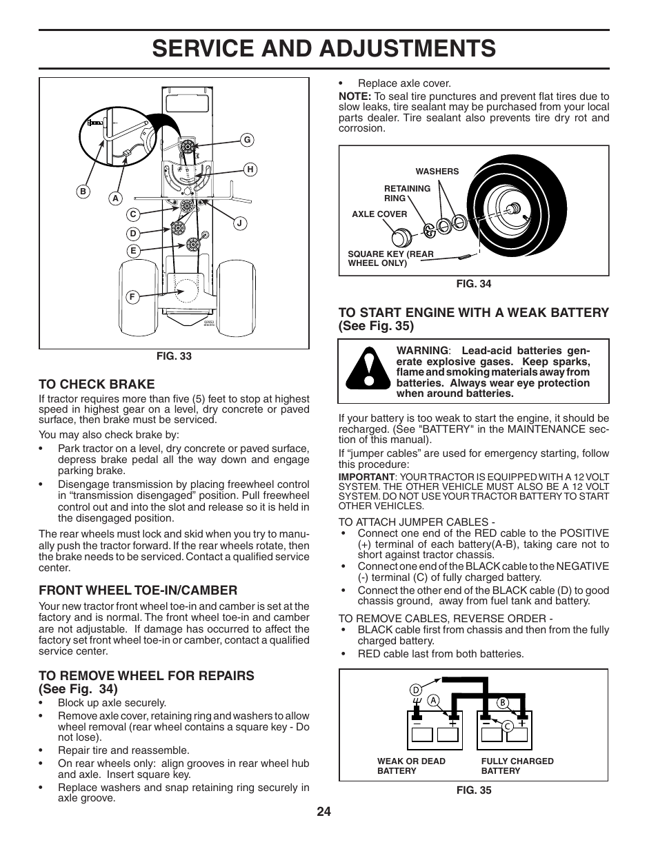 Service and adjustments, Front wheel toe-in/cam ber | Poulan 405035 User Manual | Page 24 / 32
