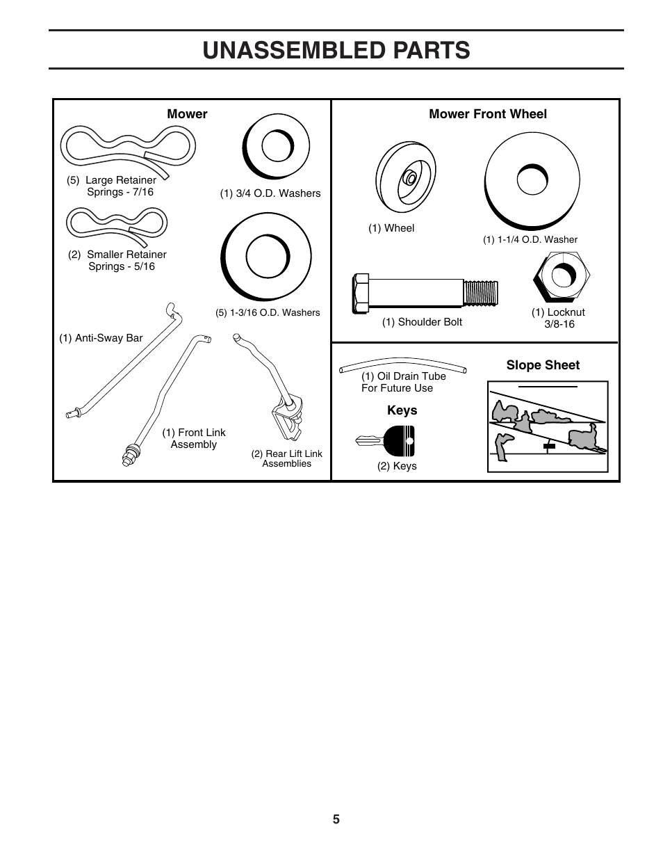 Unassembled parts | Poulan 405035 User Manual | Page 5 / 32