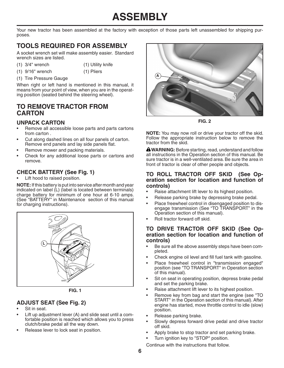 Assembly, Tools required for assembly | Poulan 405035 User Manual | Page 6 / 32