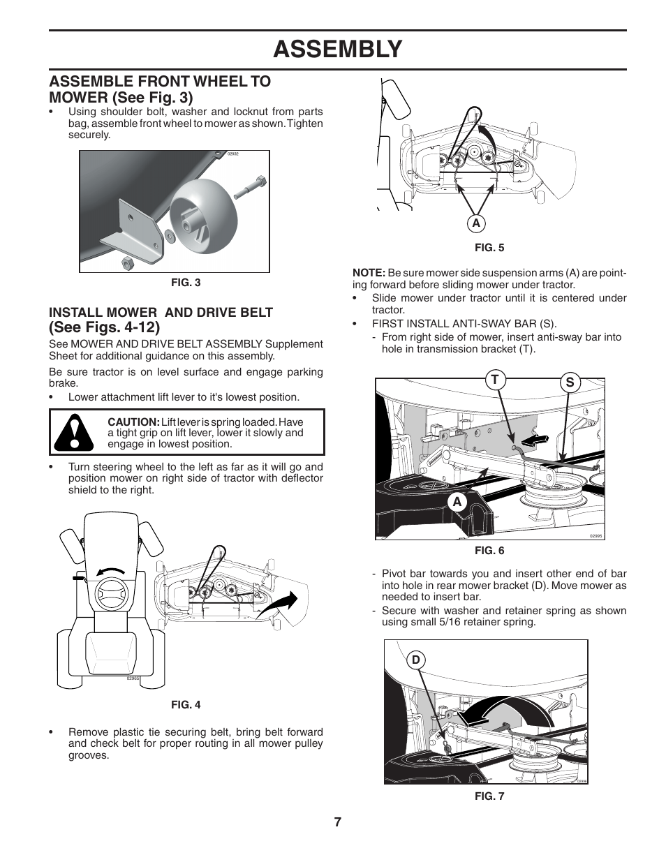 Assembly, See figs. 4-12), Assemble front wheel to mower (see fig. 3) | Poulan 405035 User Manual | Page 7 / 32