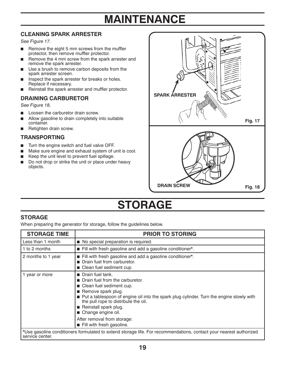 Maintenance storage | Poulan Pro PPG 6000 User Manual | Page 19 / 32