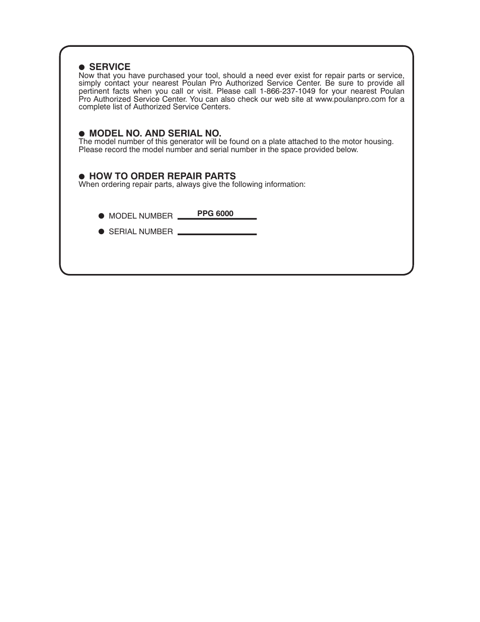 Poulan Pro PPG 6000 User Manual | Page 32 / 32