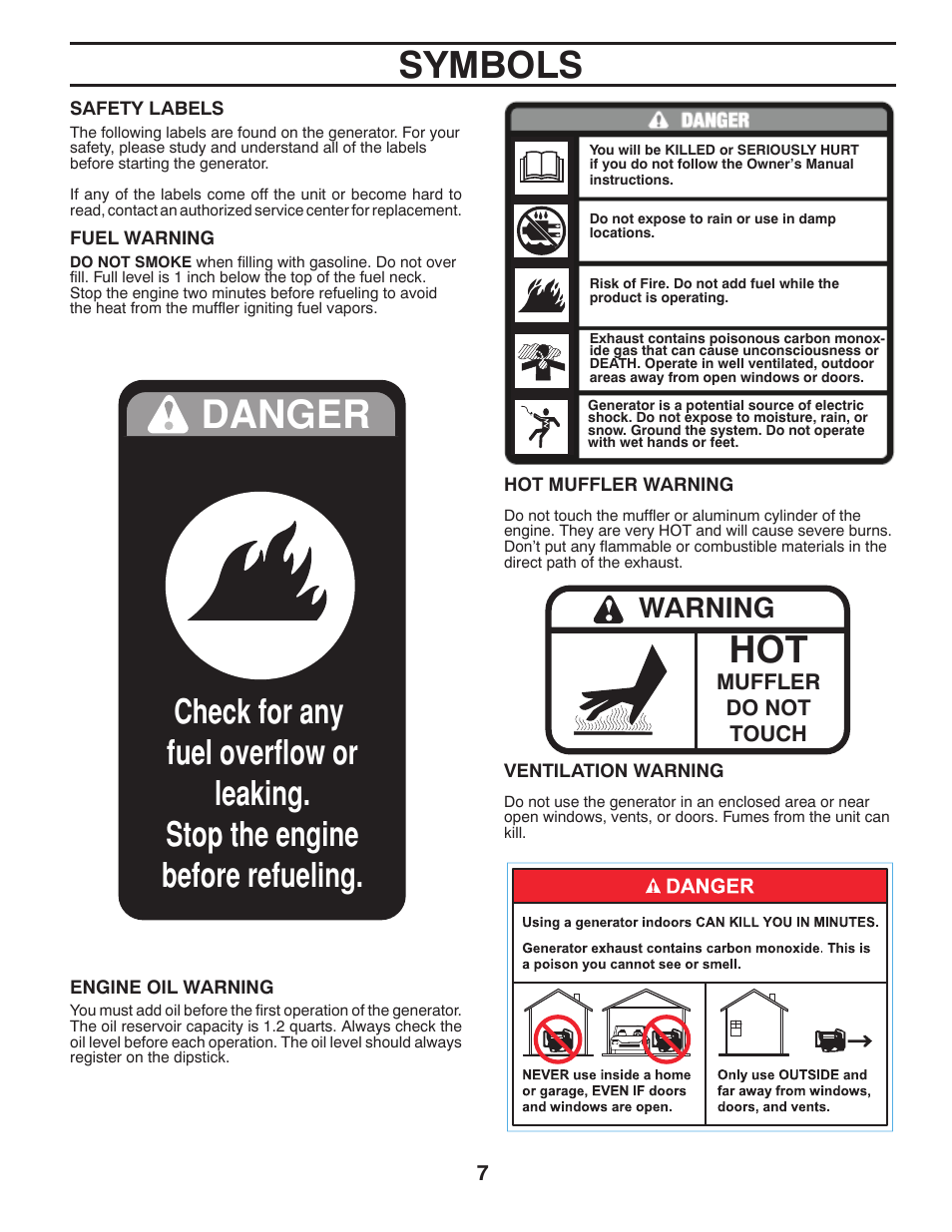 Symbols, Warning | Poulan Pro PPG 6000 User Manual | Page 7 / 32