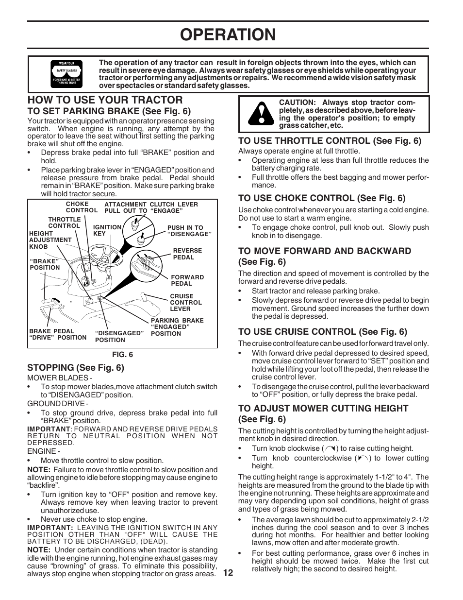 Operation, How to use your tractor | Poulan 180265 User Manual | Page 12 / 48