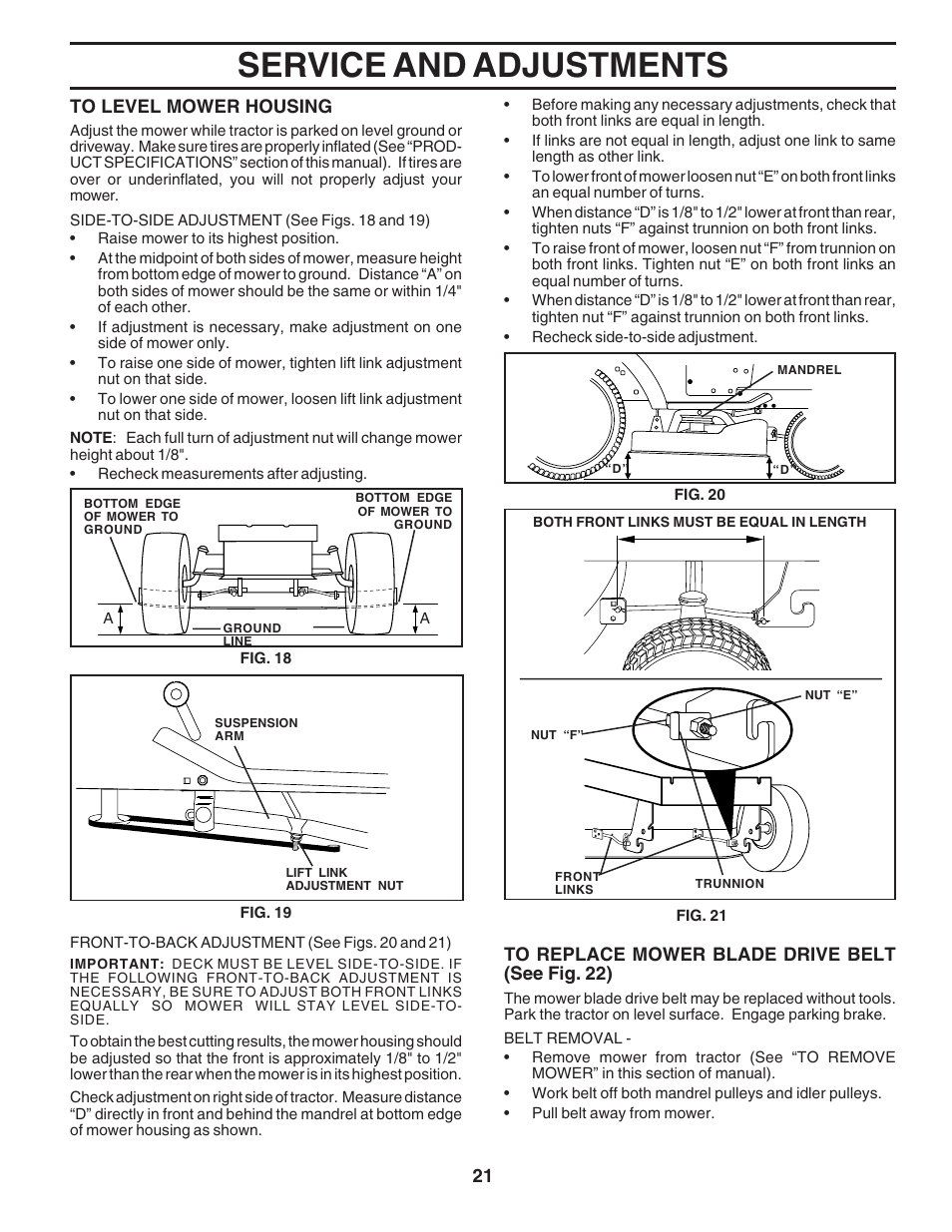 Service and adjustments | Poulan 180265 User Manual | Page 21 / 48