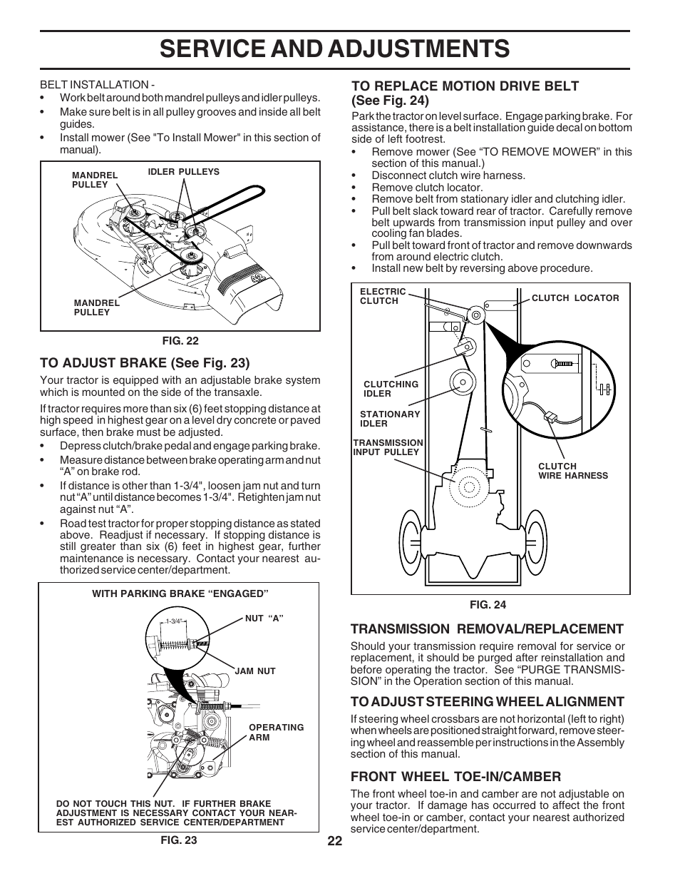Service and adjustments | Poulan 180265 User Manual | Page 22 / 48