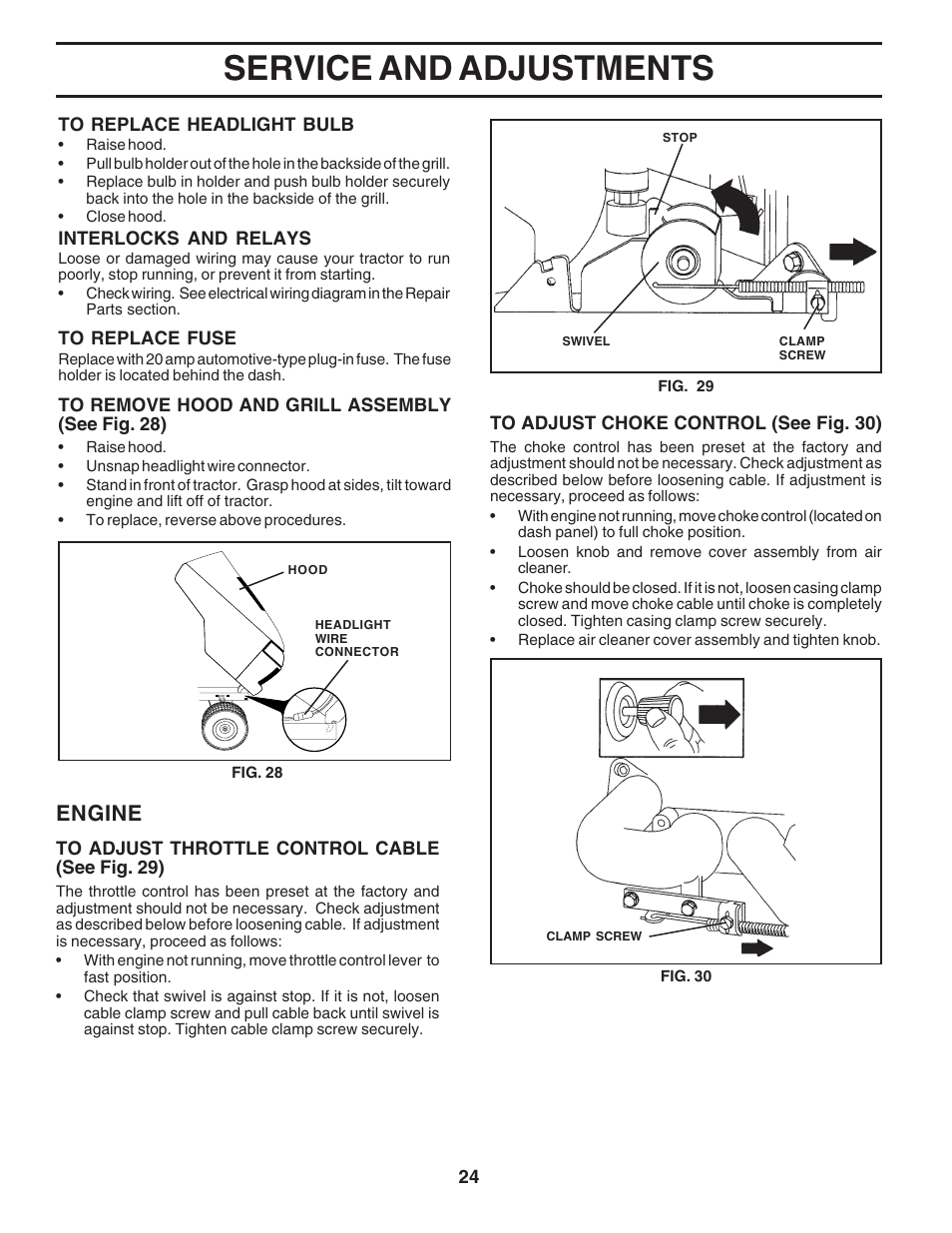 Service and adjustments, Engine | Poulan 180265 User Manual | Page 24 / 48