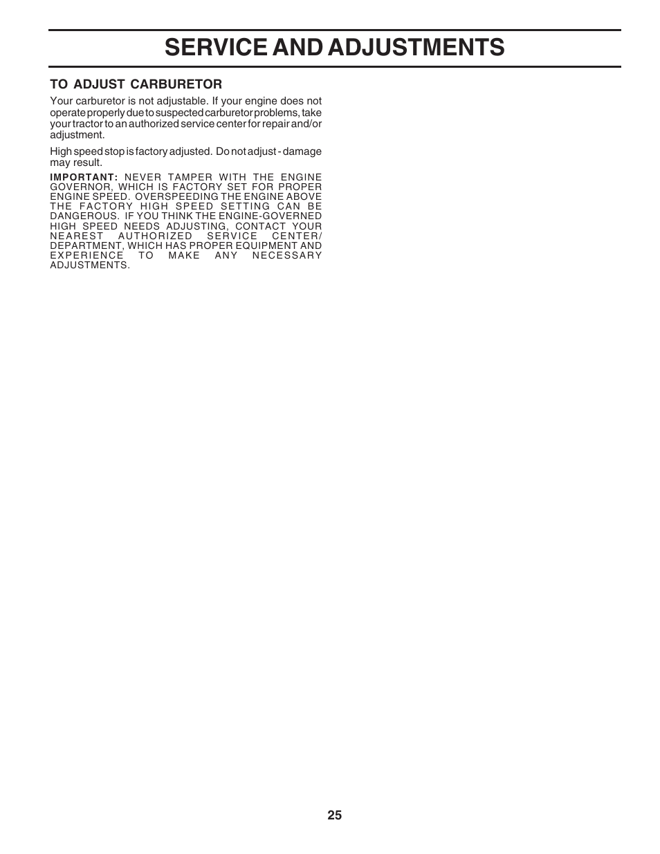 Service and adjustments | Poulan 180265 User Manual | Page 25 / 48