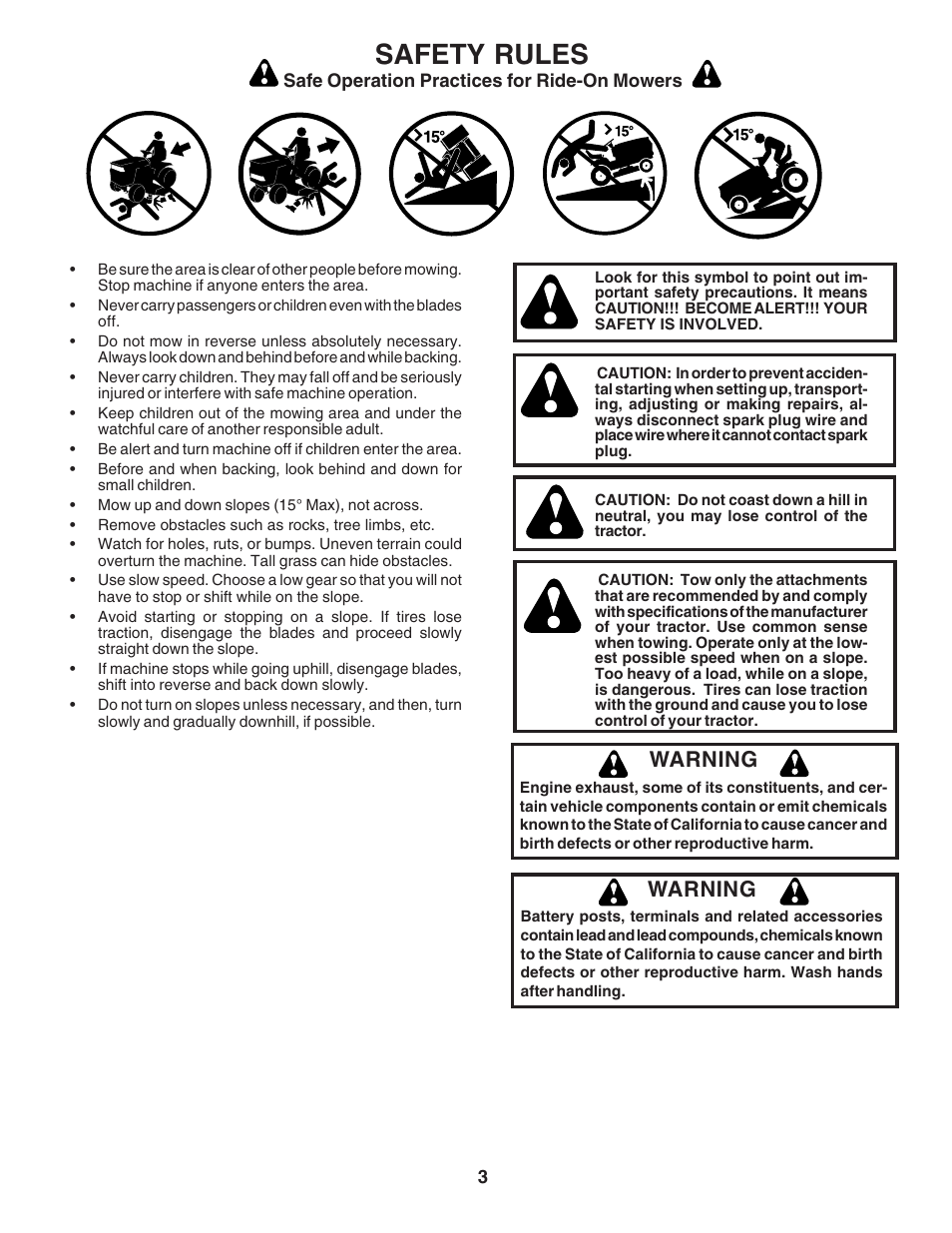 Safety rules, Warning | Poulan 180265 User Manual | Page 3 / 48