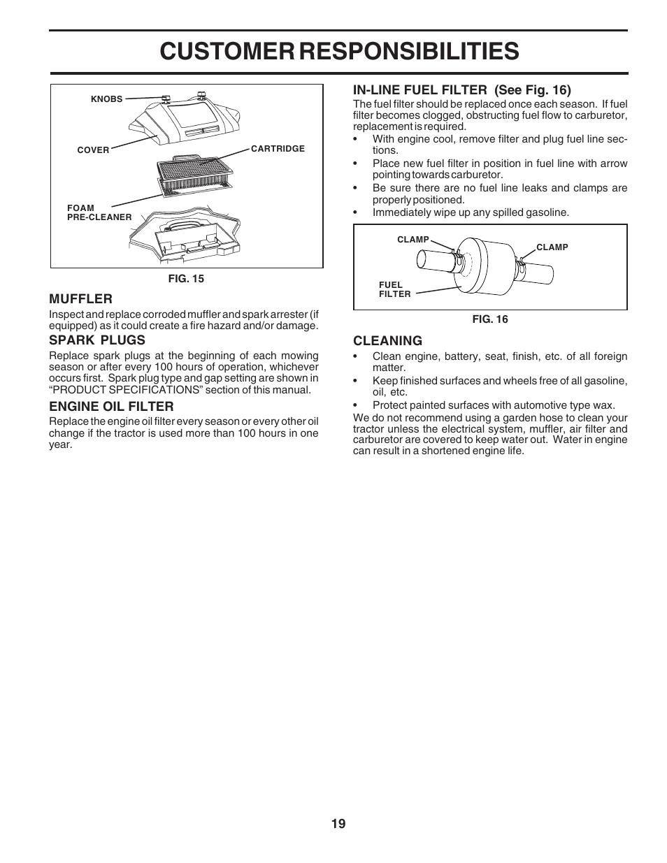 Customer responsibilities | Poulan 183048 User Manual | Page 19 / 48