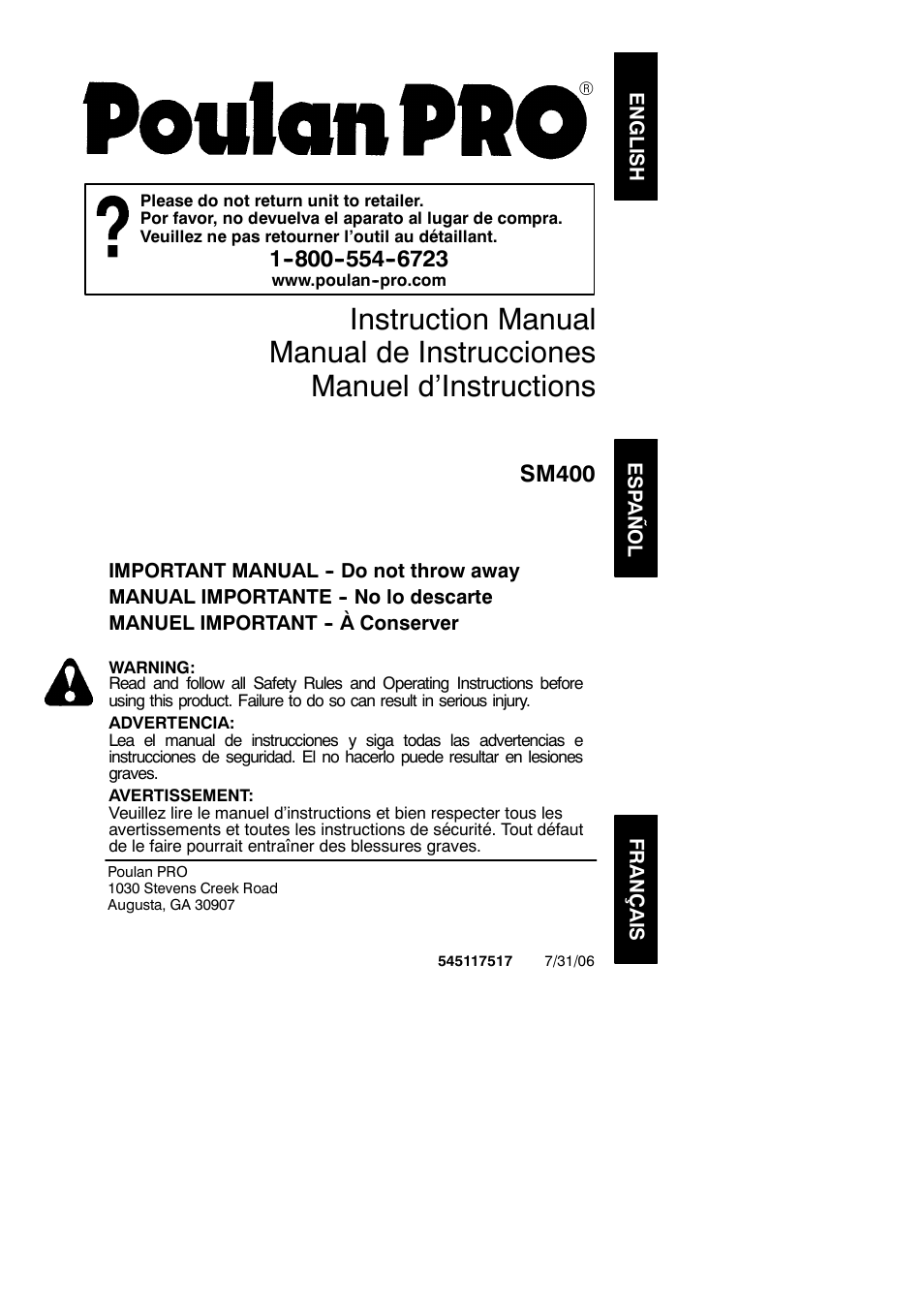 Poulan 545117517 User Manual | 13 pages