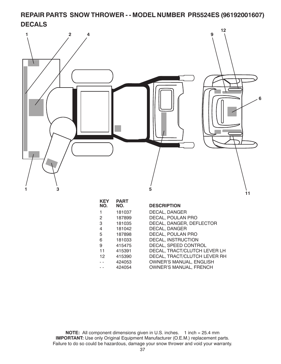 Poulan 424053 User Manual | Page 37 / 40