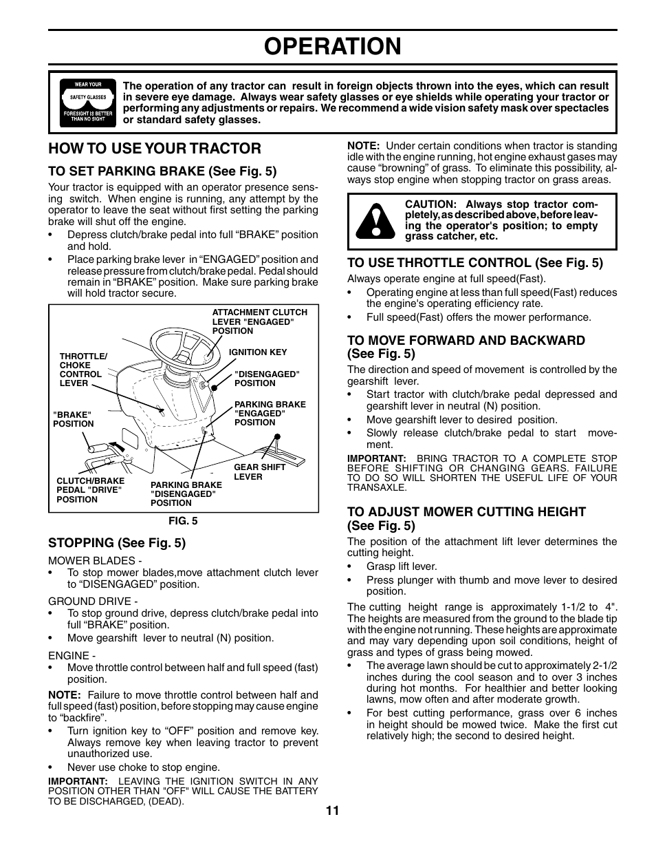 Operation, How to use your tractor | Poulan 401487 User Manual | Page 11 / 30