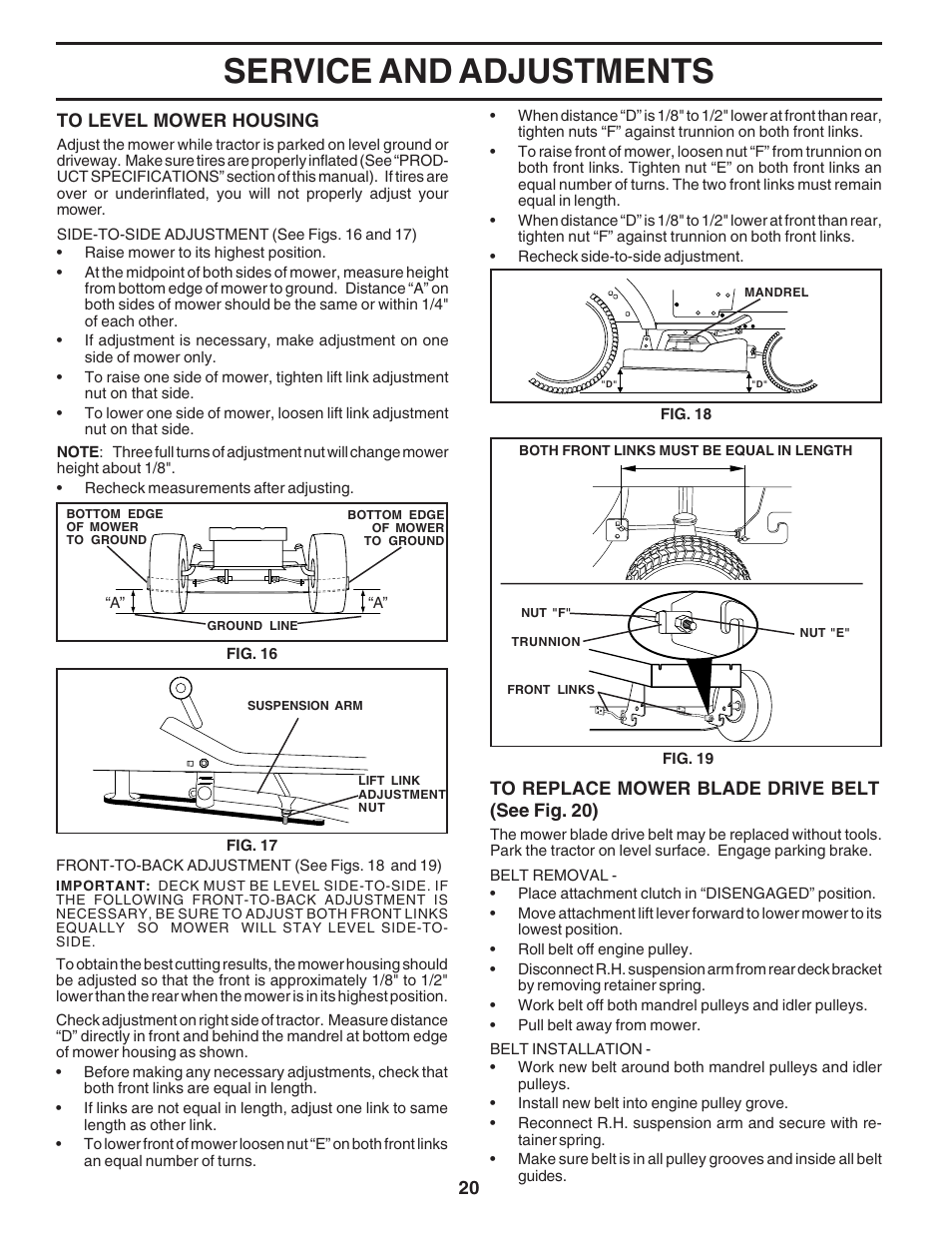 Service and adjustments | Poulan 182946 User Manual | Page 20 / 48