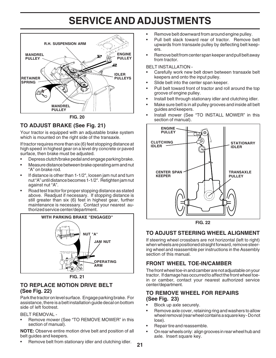 Service and adjustments | Poulan 182946 User Manual | Page 21 / 48