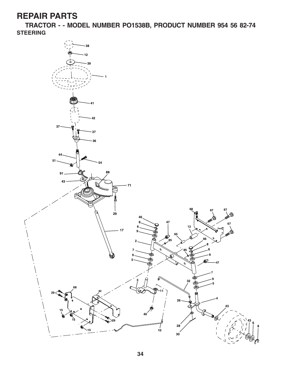 Repair parts, Steering | Poulan 182946 User Manual | Page 34 / 48