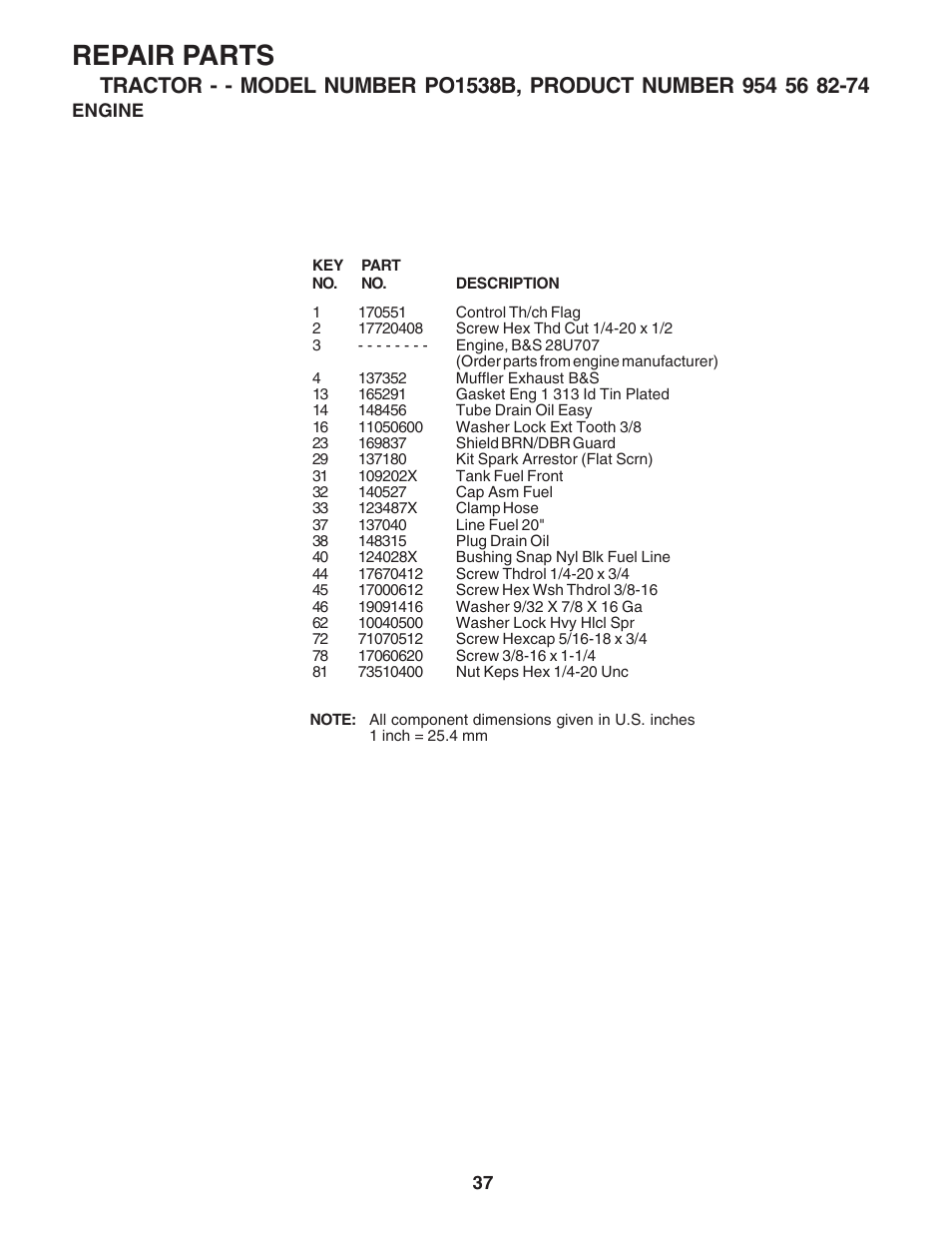 Repair parts | Poulan 182946 User Manual | Page 37 / 48