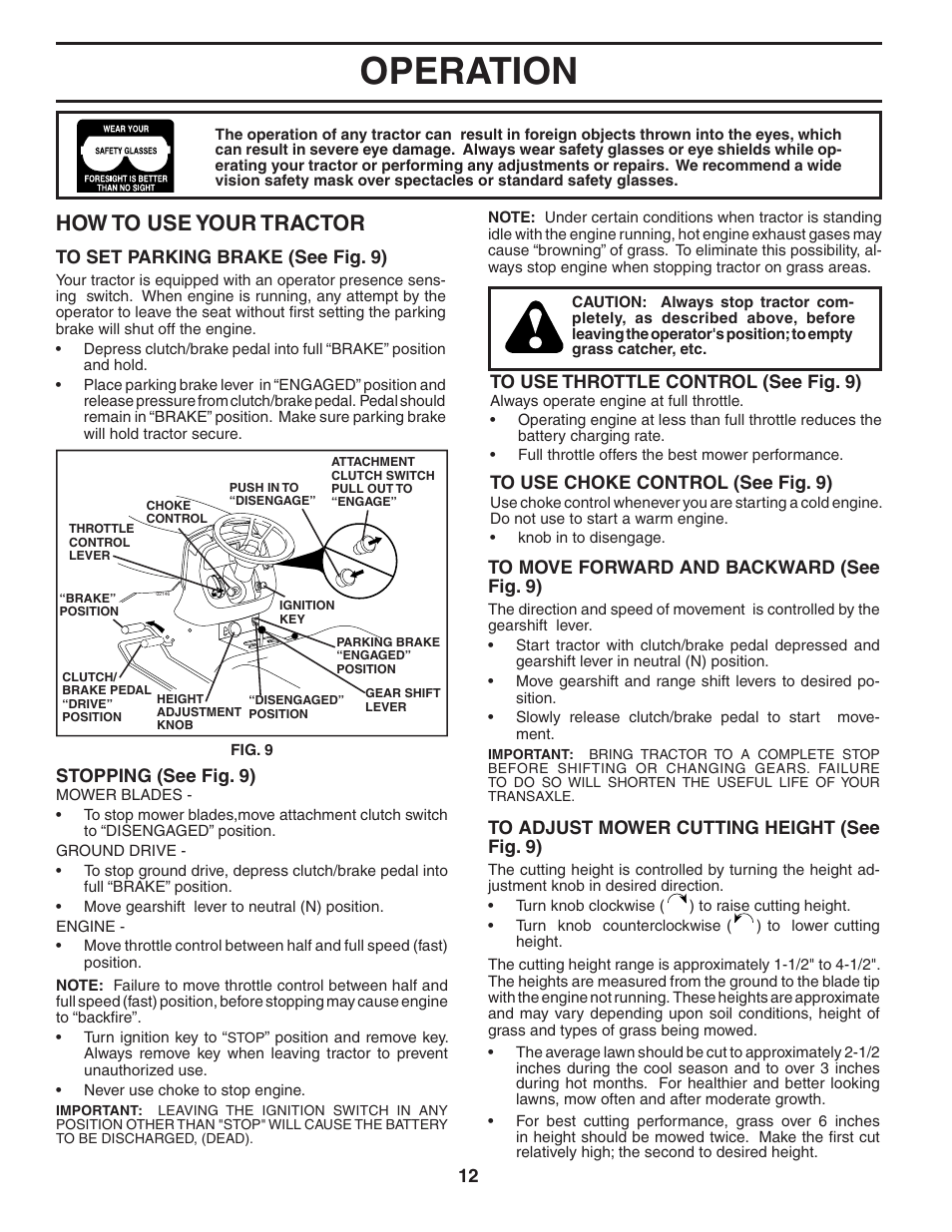 Operation, How to use your tractor | Poulan 194604 User Manual | Page 12 / 34