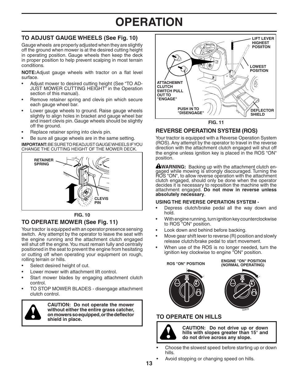 Operation, Reverse operation system (ros) | Poulan 194604 User Manual | Page 13 / 34
