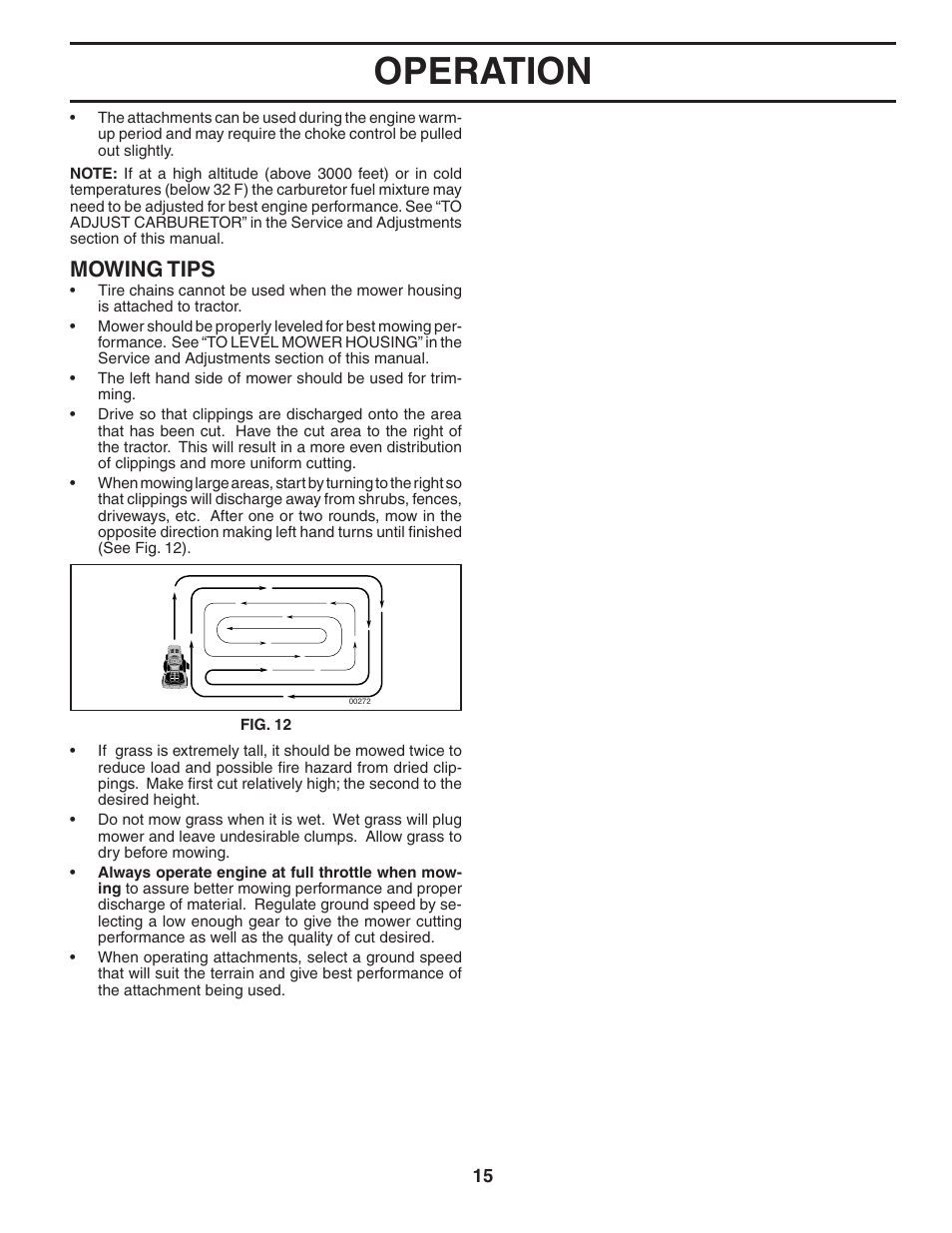Operation, Mowing tips | Poulan 194604 User Manual | Page 15 / 34