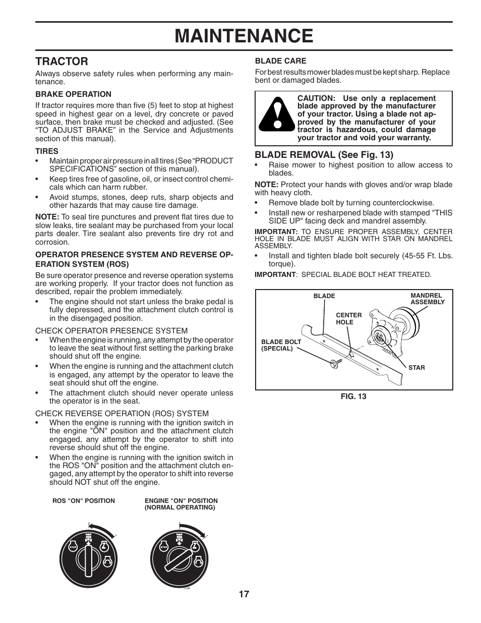 Maintenance, Tractor | Poulan 194604 User Manual | Page 17 / 34