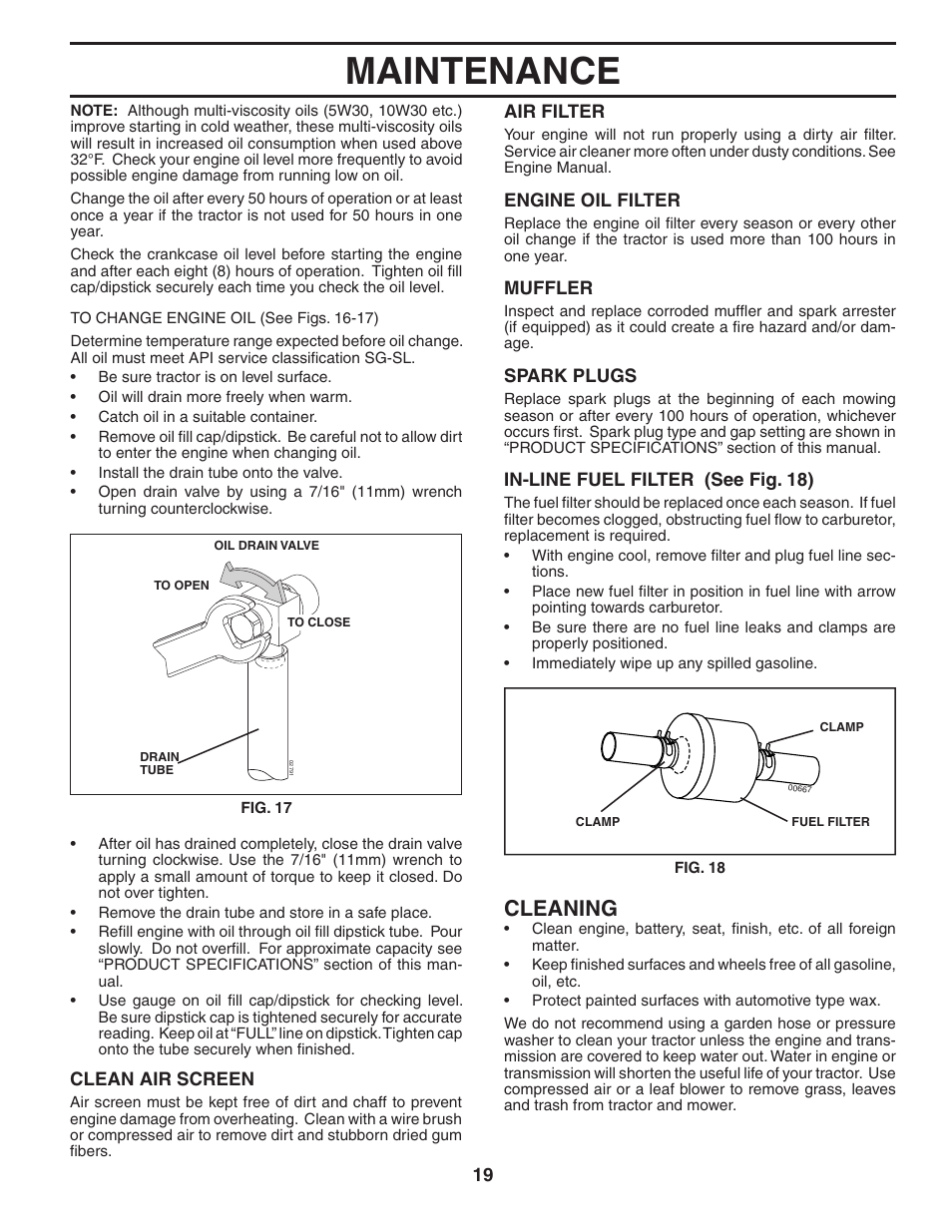 Maintenance, Cleaning | Poulan 194604 User Manual | Page 19 / 34