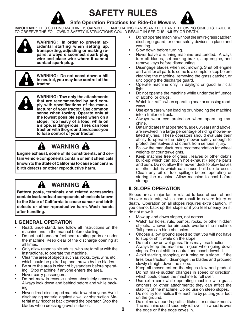 Safety rules, Warning | Poulan 194604 User Manual | Page 2 / 34