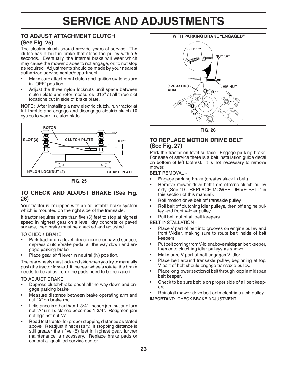 Service and adjustments | Poulan 194604 User Manual | Page 23 / 34