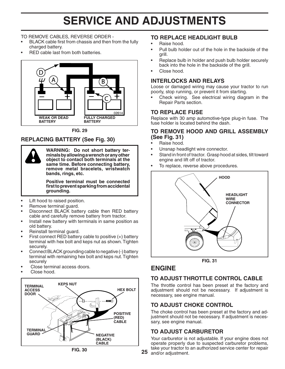 Service and adjustments, Engine | Poulan 194604 User Manual | Page 25 / 34