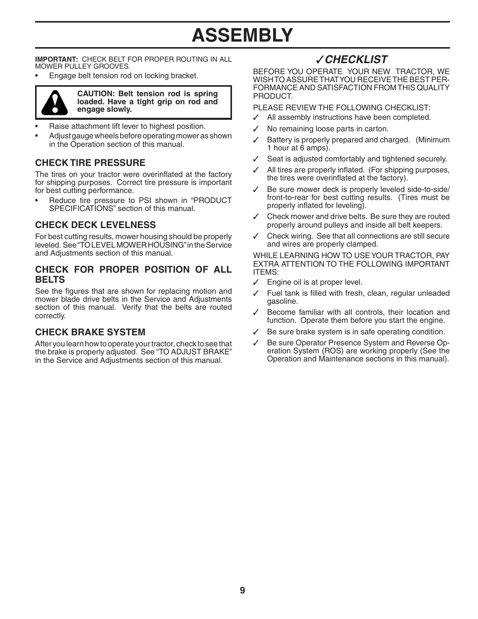 Assembly, Checklist | Poulan 194604 User Manual | Page 9 / 34