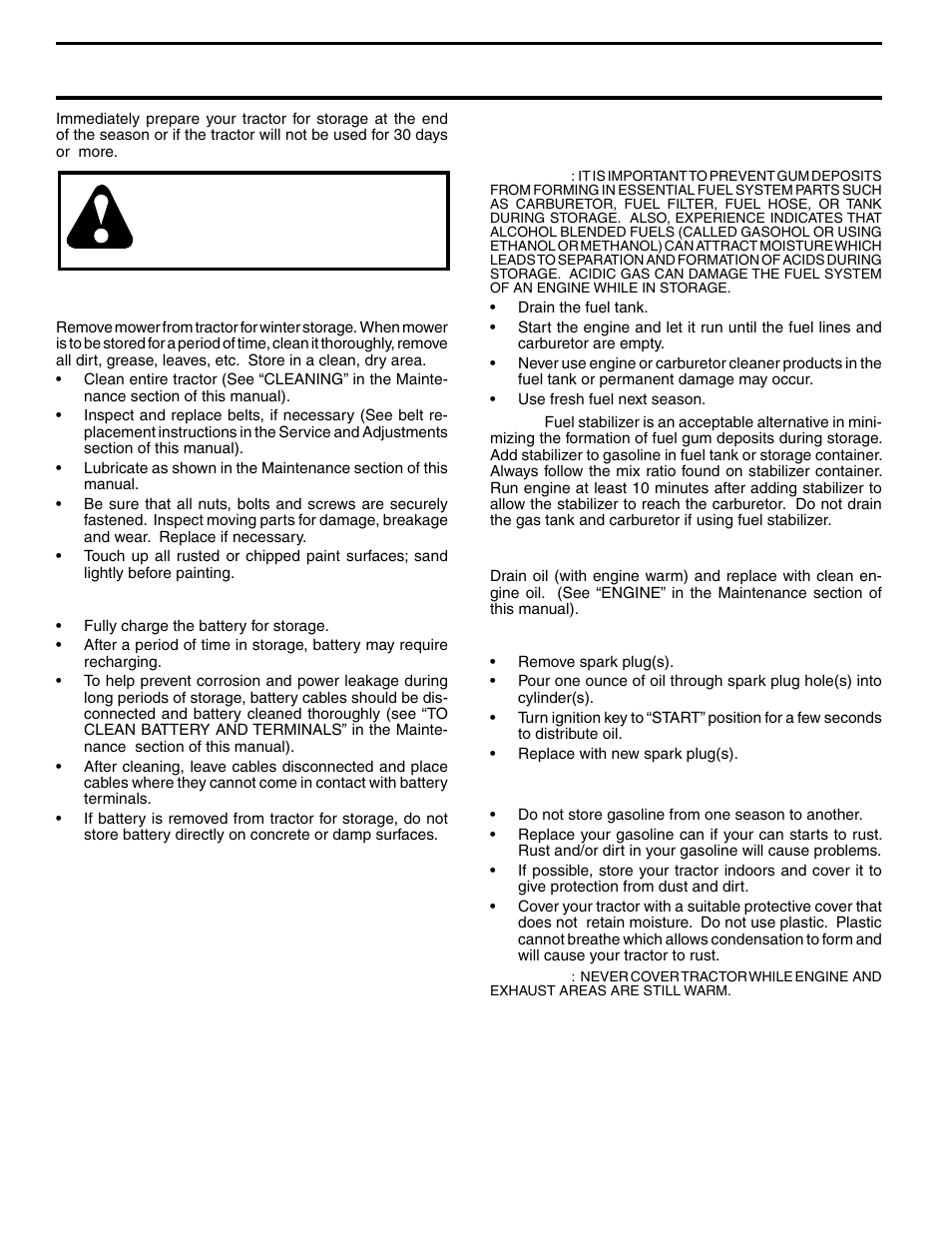 Storage, Tractor, Engine | Other | Poulan 279370 User Manual | Page 26 / 48