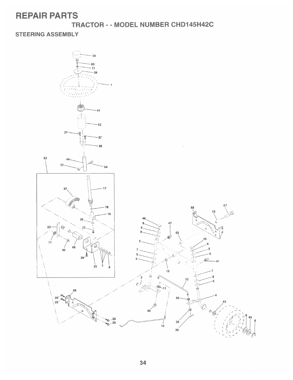 Steering ässem, Repair parts | Poulan 163598 User Manual | Page 32 / 44