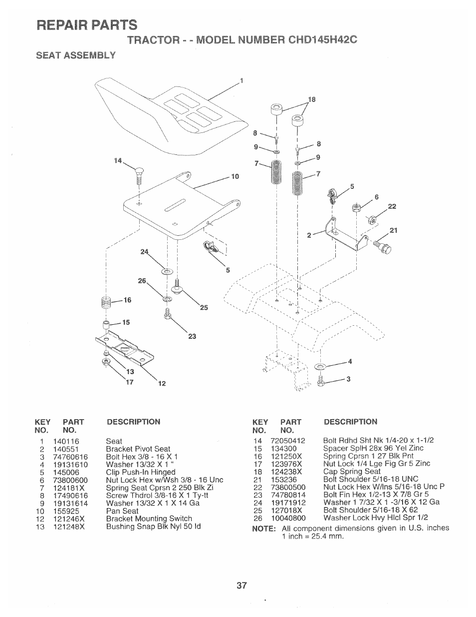 Seat assembly, Repair parts, V/.‘ 1./. - -model | H42c | Poulan 163598 User Manual | Page 35 / 44