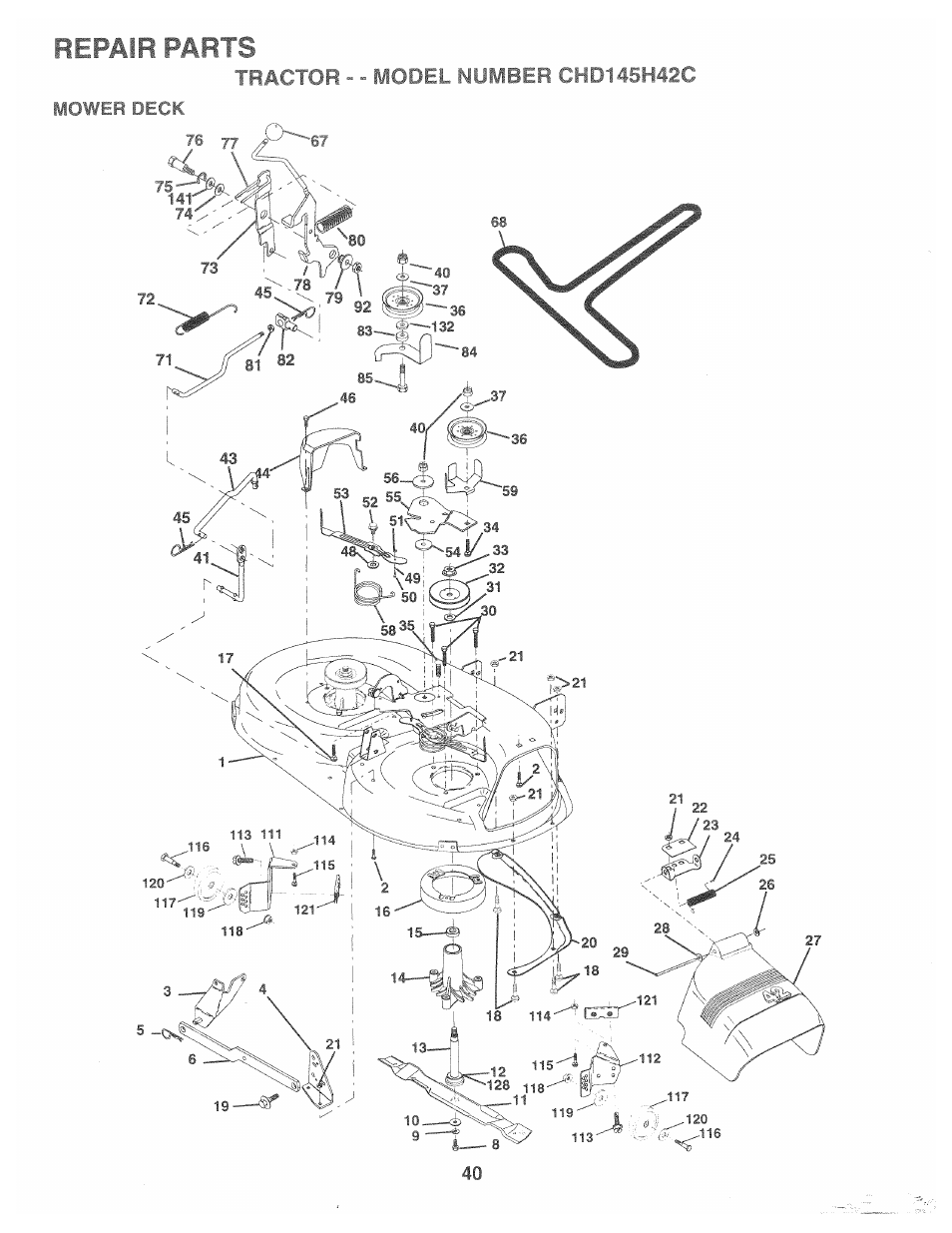 Mower deck, Repair parts | Poulan 163598 User Manual | Page 36 / 44