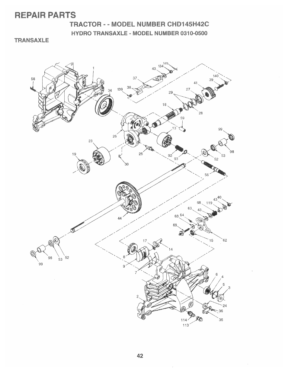 Tti t/b,h42c, Repair parts | Poulan 163598 User Manual | Page 38 / 44