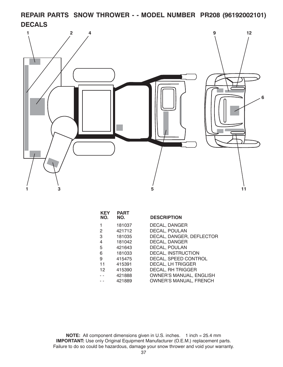 Poulan 421888 User Manual | Page 37 / 40