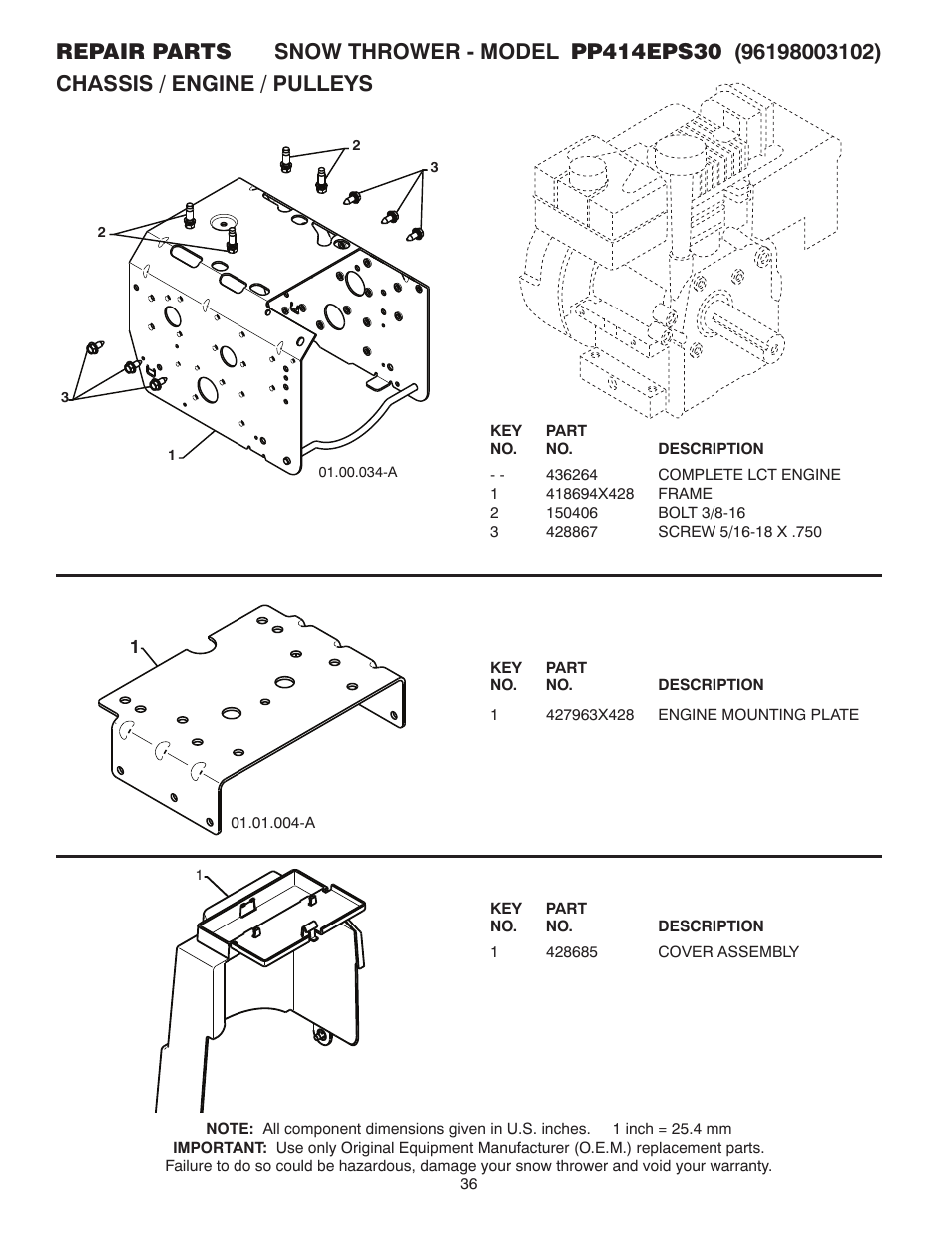 Chassis / engine / pulleys | Poulan 437953 User Manual | Page 36 / 44