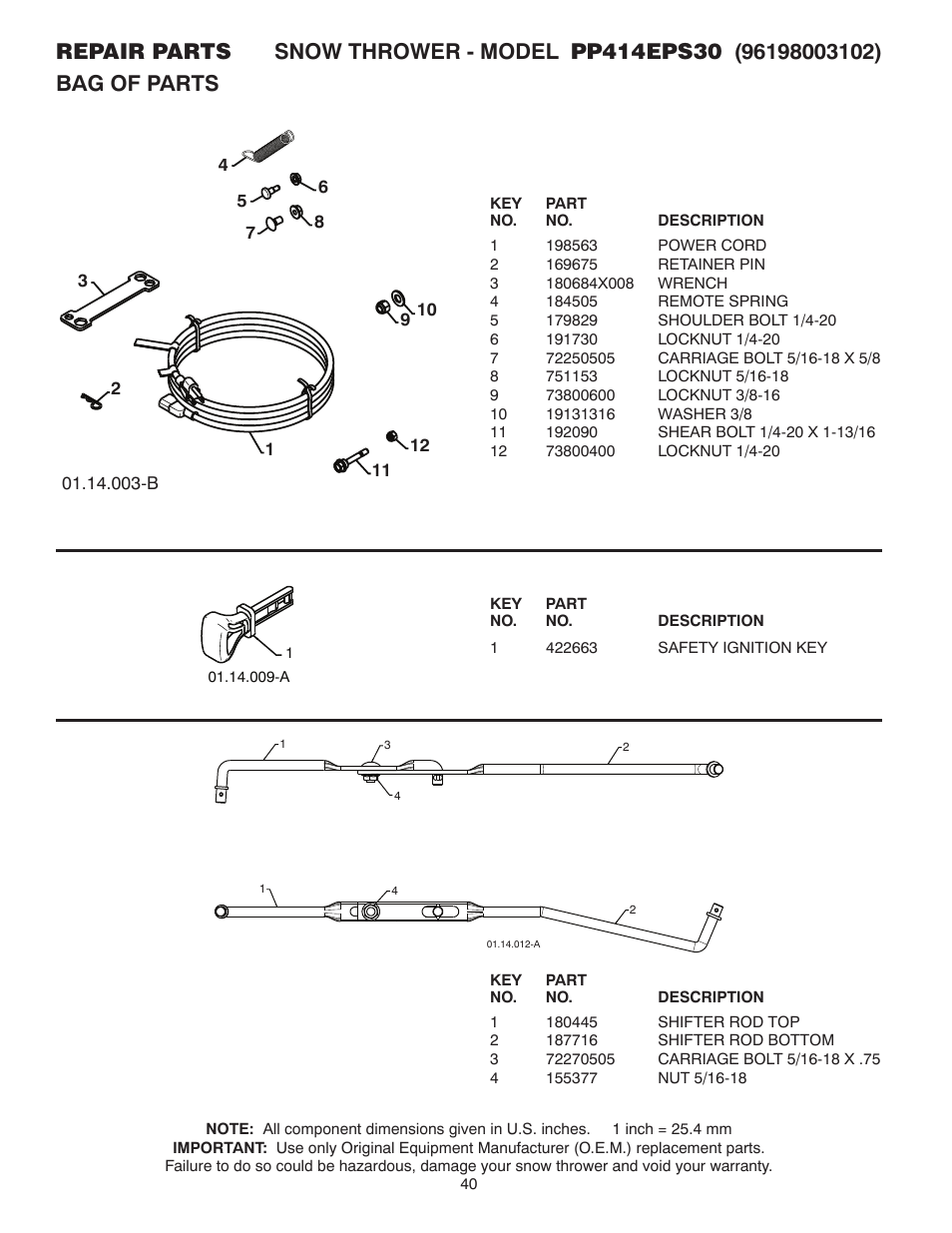 Bag of parts | Poulan 437953 User Manual | Page 40 / 44