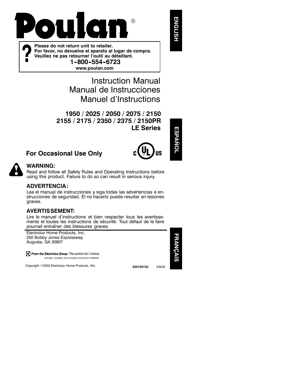 Poulan 530163152 User Manual | 18 pages