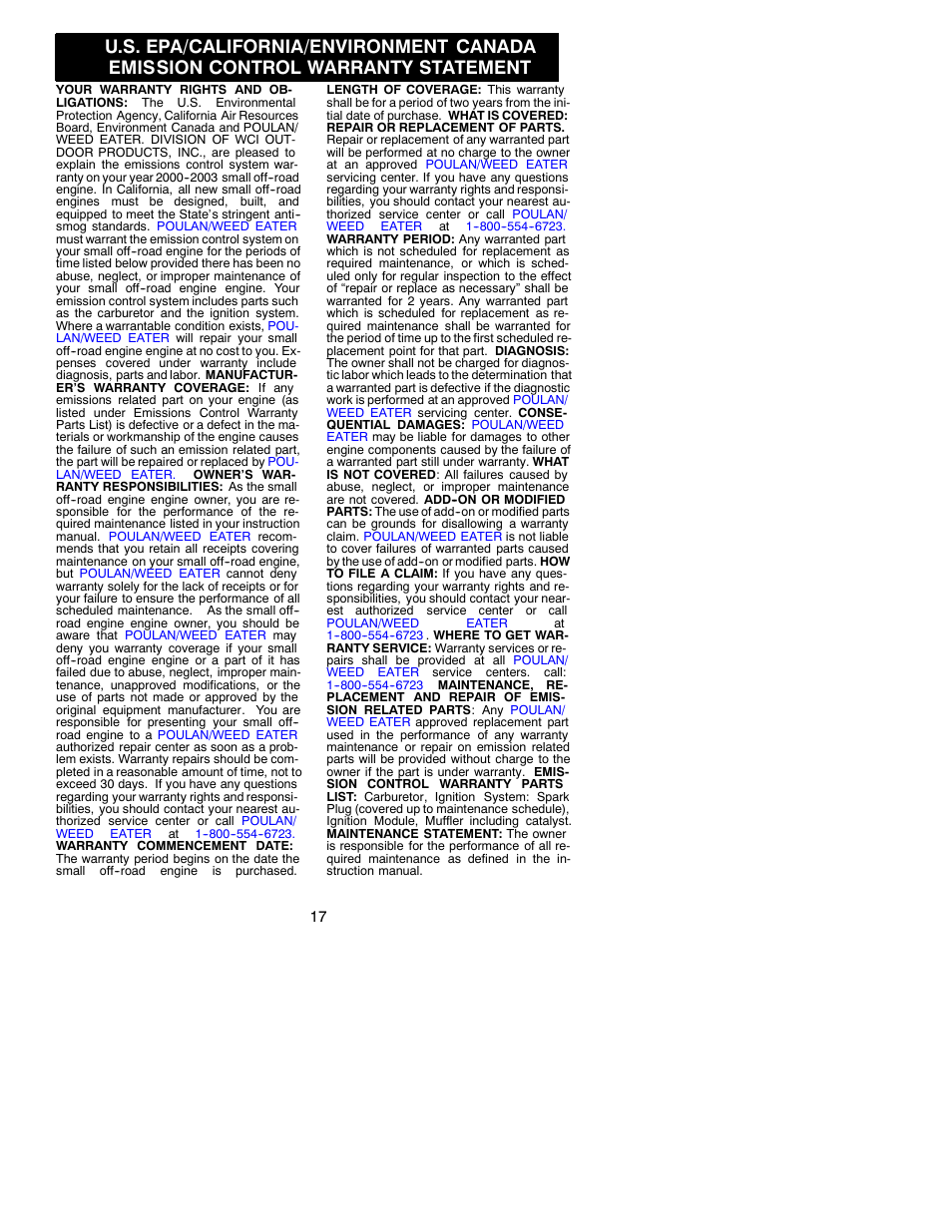 Poulan 530163152 User Manual | Page 17 / 18