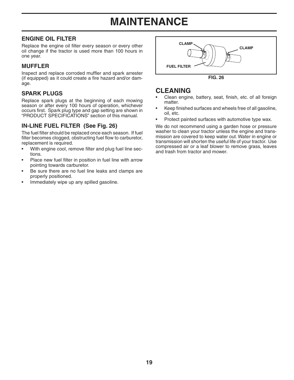 Maintenance, Cleaning | Poulan 404172 User Manual | Page 19 / 32