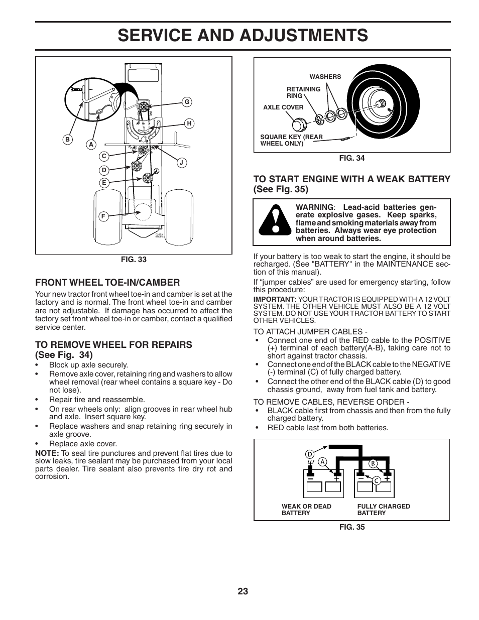 Service and adjustments, Front wheel toe-in/cam ber | Poulan 404172 User Manual | Page 23 / 32
