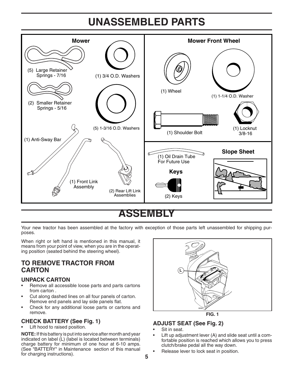 Unassembled parts assembly | Poulan 404172 User Manual | Page 5 / 32