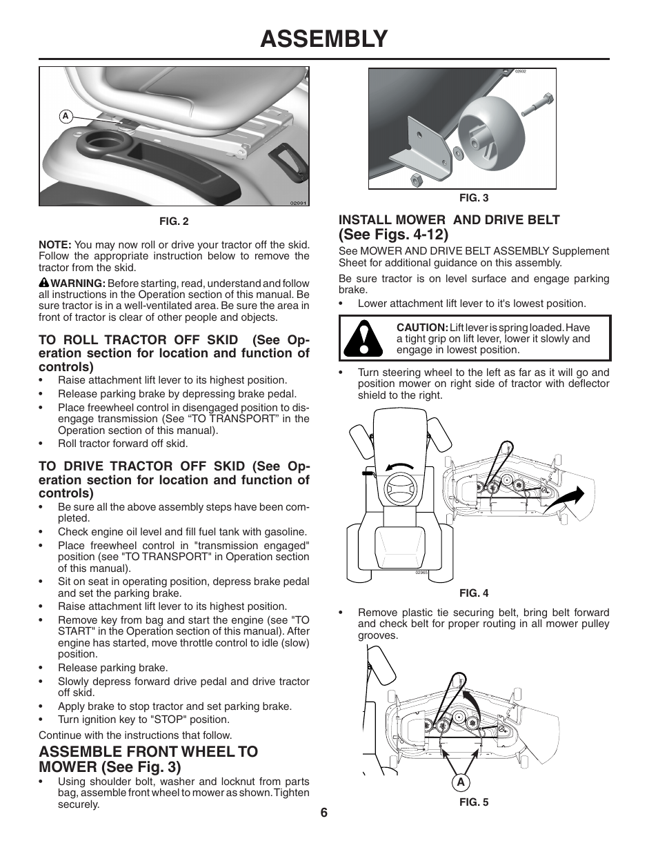 Assembly, See figs. 4-12), Assemble front wheel to mower (see fig. 3) | Poulan 404172 User Manual | Page 6 / 32