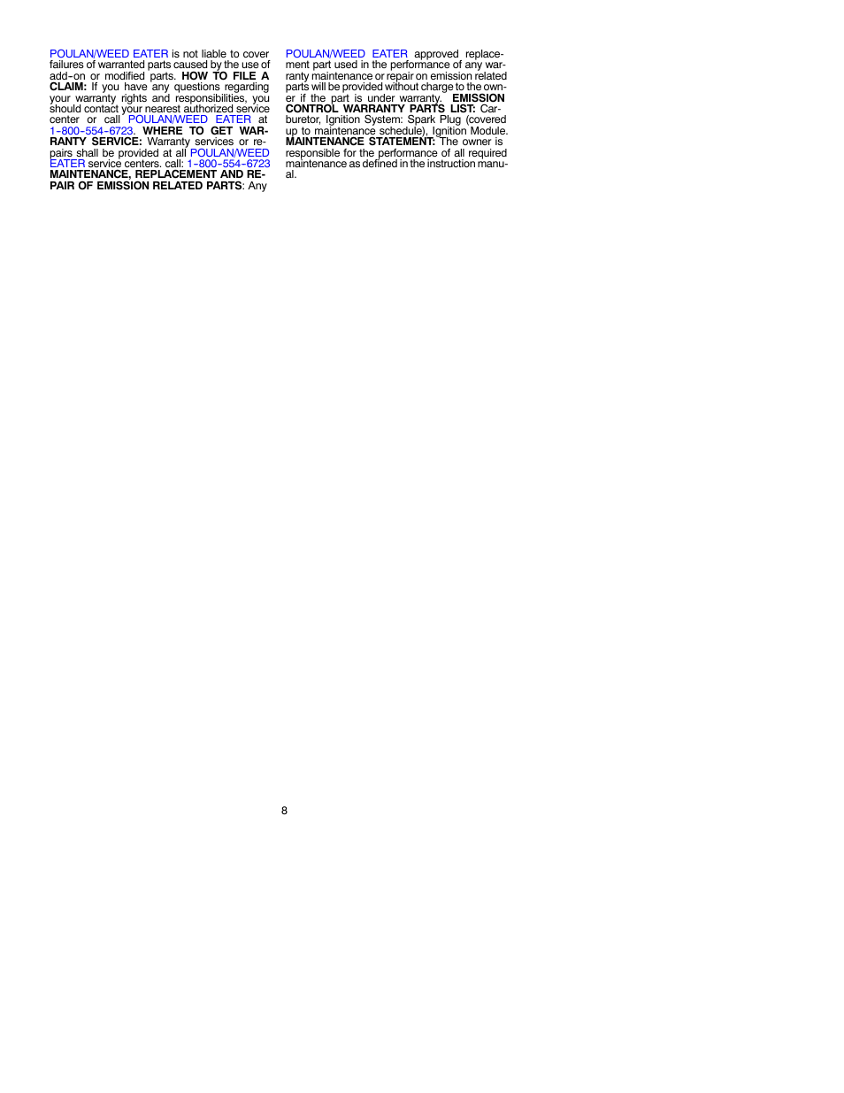 Poulan 31 User Manual | Page 8 / 8