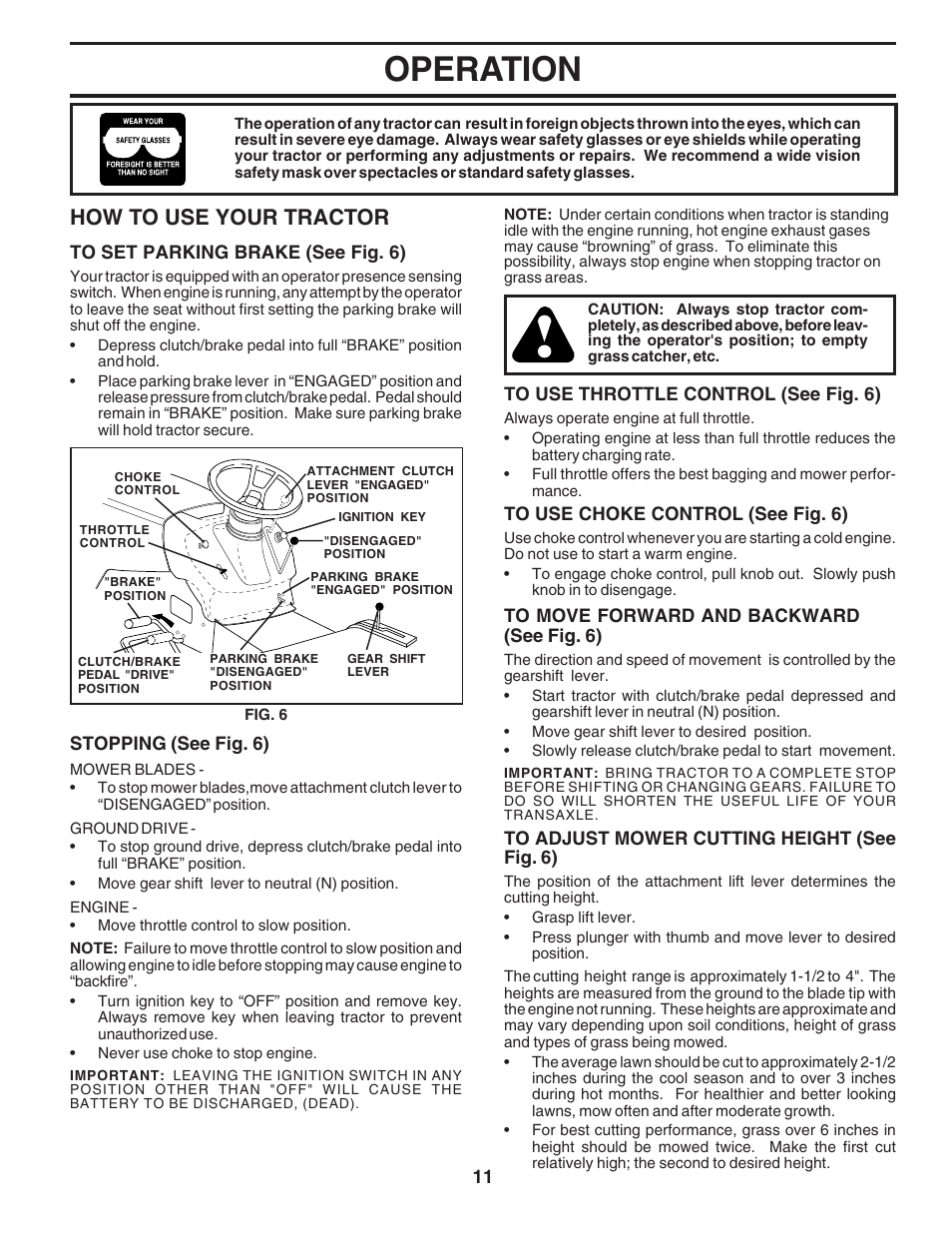 Operation, How to use your tractor | Poulan 183247 User Manual | Page 11 / 48