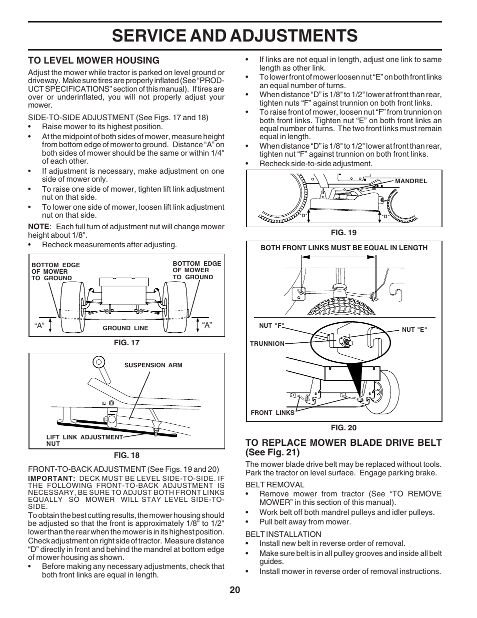Service and adjustments | Poulan 183247 User Manual | Page 20 / 48