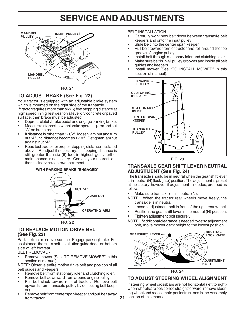Service and adjustments | Poulan 183247 User Manual | Page 21 / 48