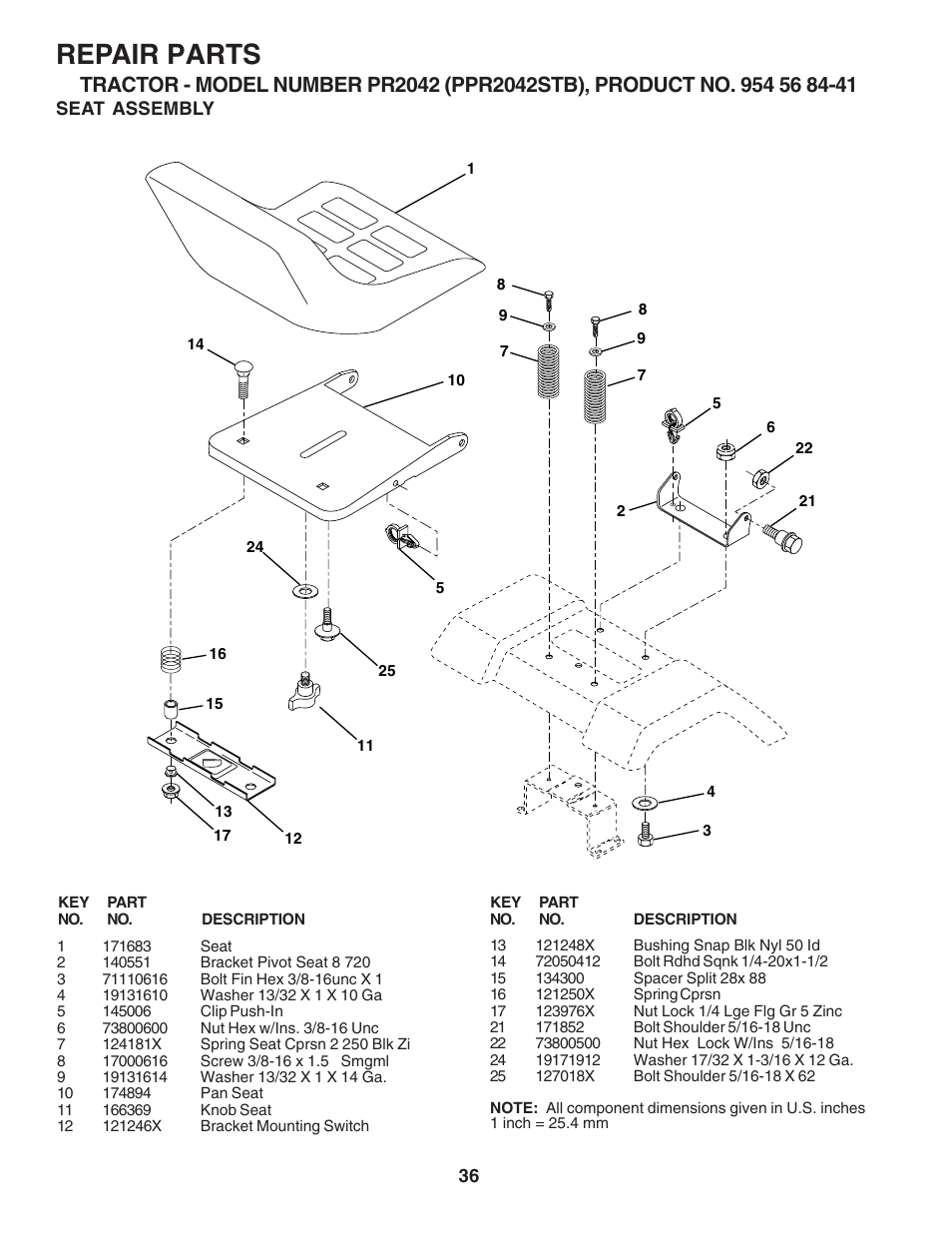 Repair parts | Poulan 183247 User Manual | Page 36 / 48