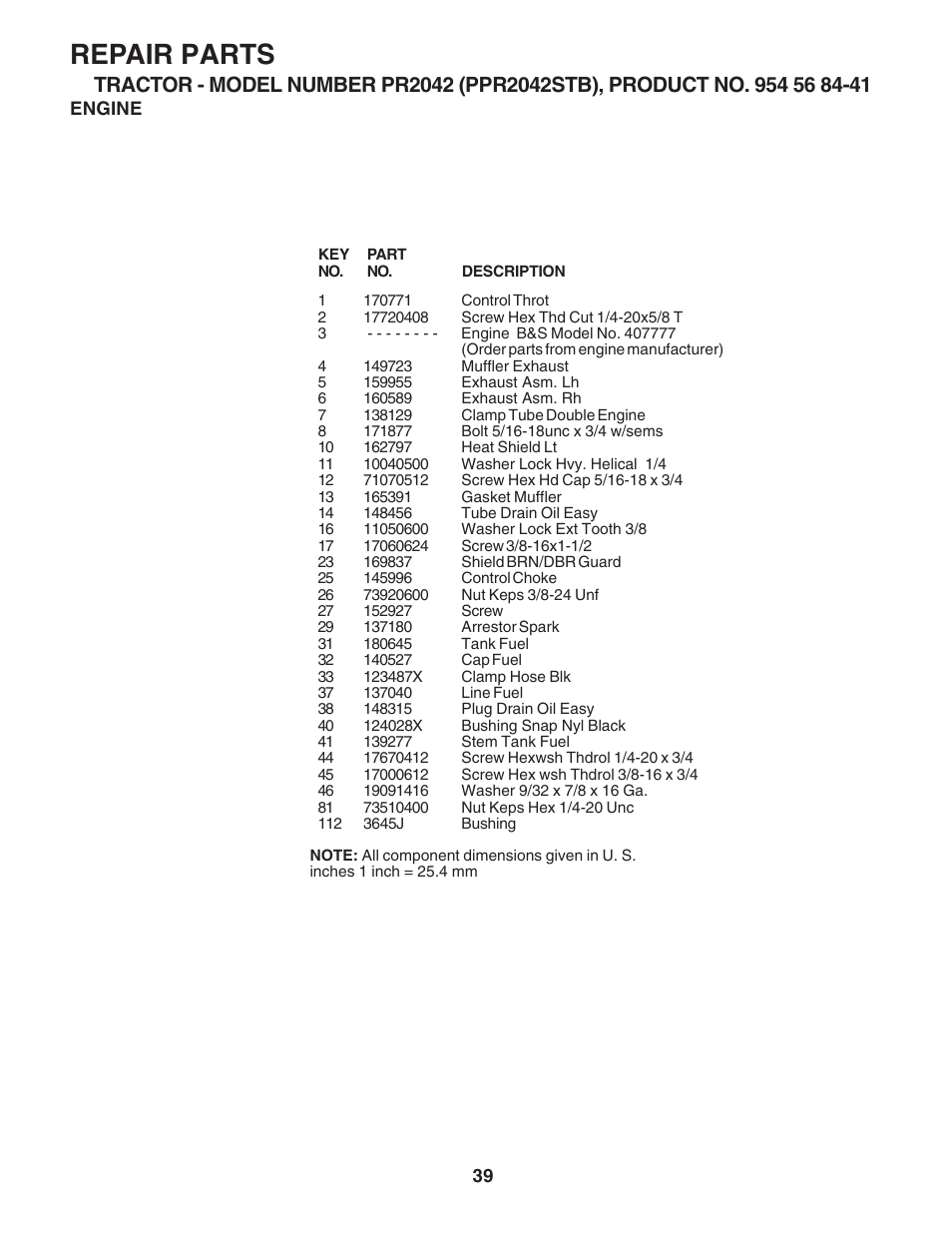 Repair parts | Poulan 183247 User Manual | Page 39 / 48
